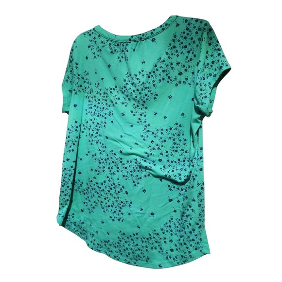 Liz Claiborne Women’s Top Size Small Green Floral V-Neck Short Sleeve Blouse - Picture 2 of 5
